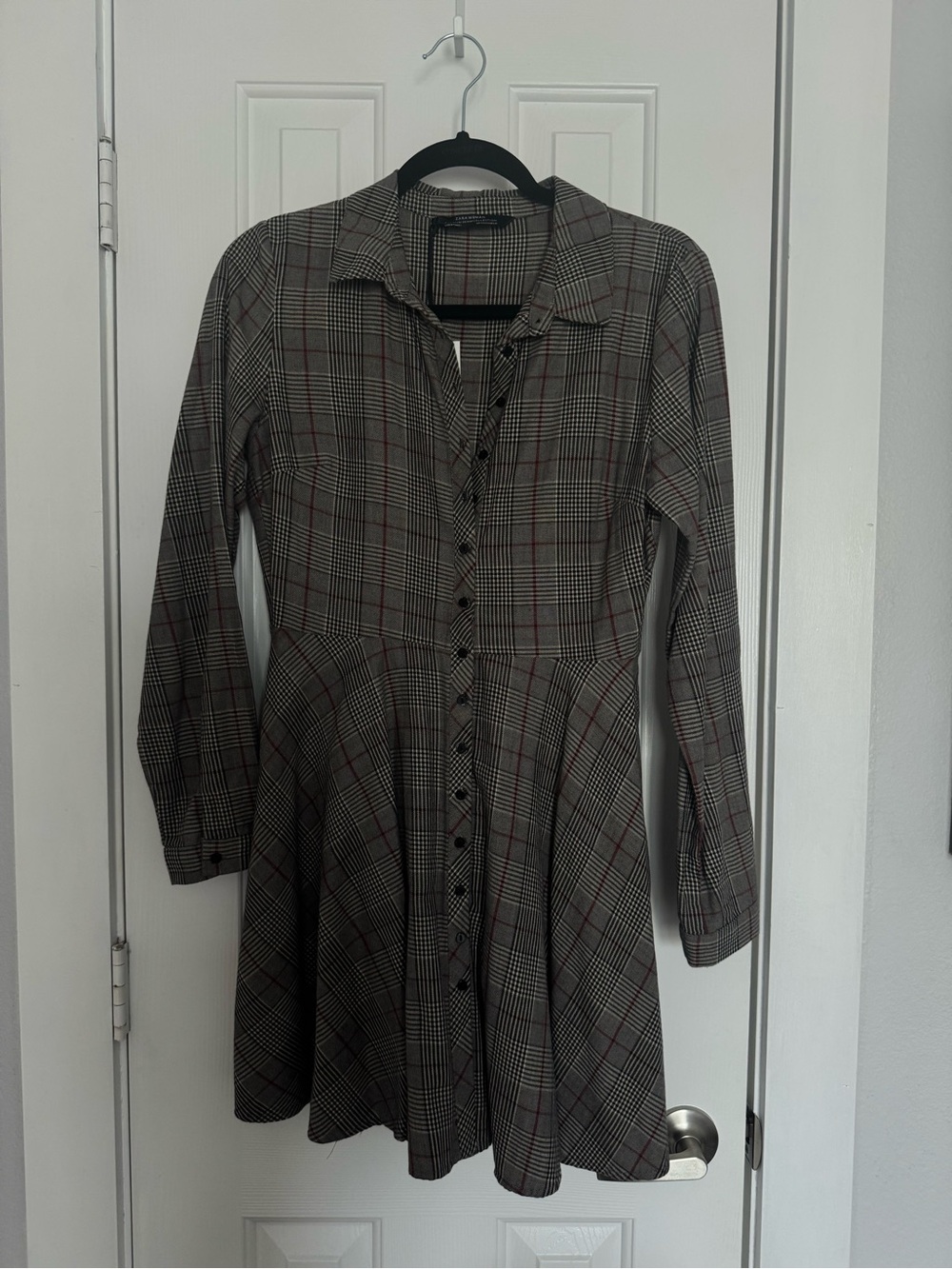 Zara Gray Plaid Button-Down Fit-and-Flare Dress